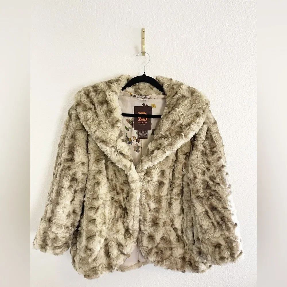 Rare Dollhouse Y2K chunky teddy faux fur coat animal print tan and brown Large